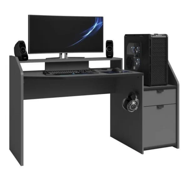 Top ventes PARISOT – Bureau De Jeu – Décor Gris Et Noir – L 154xp 92xh 68 Cm – G… 5
