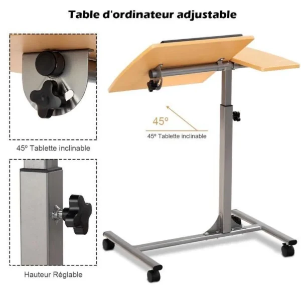 mode pas chere GIANTEX Table De Lit à Roulettes Table D’ordinateur Mobile 71-93 Cm… 3