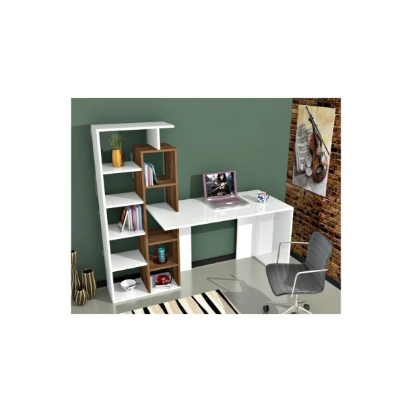 styles dernier cri HOMEMANIA Bureau Poly Avec Bibliothèque Intégrée – Avec Étagères … 3