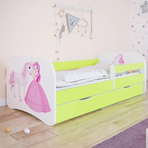 Prix très abordable MES Lit 70×140 Cm Vert + Matelas Tiroir Décor Princesse Et Cheval – HEROS 1
