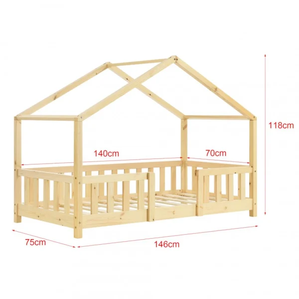 destockage En.casa Lit D’Enfant Forme Maison Avec Grille De Protection Treviolo 140 X 70 … 4