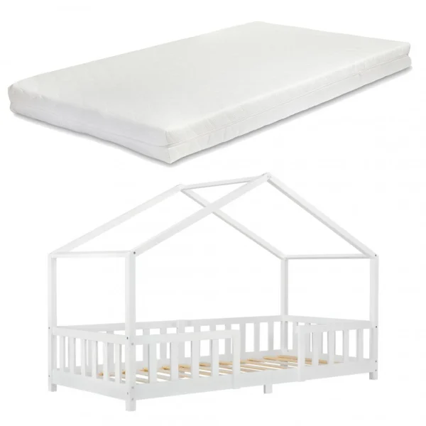 En.casa Lit D’enfant Treviolo Forme Maison Avec Matelas à Mousse à Froid 200… offre spéciale 1
