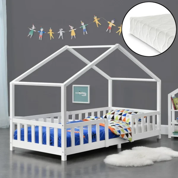 En.casa Lit D’enfant Treviolo Forme Maison Avec Matelas à Mousse à Froid 200… offre spéciale 3