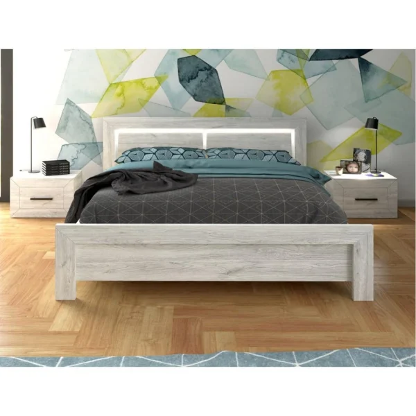 Acheter Altobuy METRIK – Lit 140x190cm Avec Leds + 2 Chevets 1 Tiroir 1