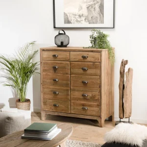 magasins pour MACABANE Meuble ANDRIAN 2 Tiroirs 2 Portes Avec Deco Faux Tiroirs Bois Pin Recy… 31