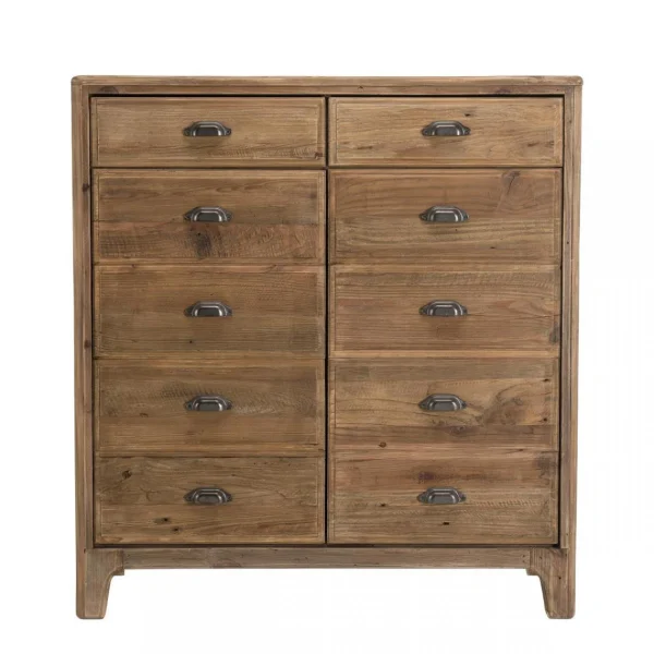 magasins pour MACABANE Meuble ANDRIAN 2 Tiroirs 2 Portes Avec Deco Faux Tiroirs Bois Pin Recy… 3