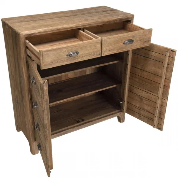 magasins pour MACABANE Meuble ANDRIAN 2 Tiroirs 2 Portes Avec Deco Faux Tiroirs Bois Pin Recy… 6