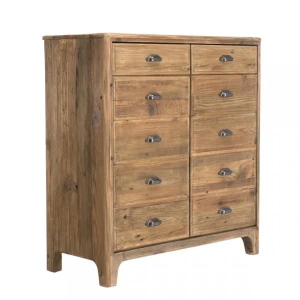 magasins pour MACABANE Meuble ANDRIAN 2 Tiroirs 2 Portes Avec Deco Faux Tiroirs Bois Pin Recy… 8