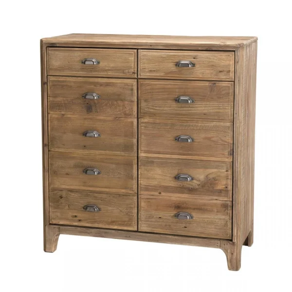 magasins pour MACABANE Meuble ANDRIAN 2 Tiroirs 2 Portes Avec Deco Faux Tiroirs Bois Pin Recy… 10