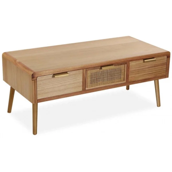 Versa Meuble Bas En Paulownia Et Rotin 3 Tiroirs mode 1