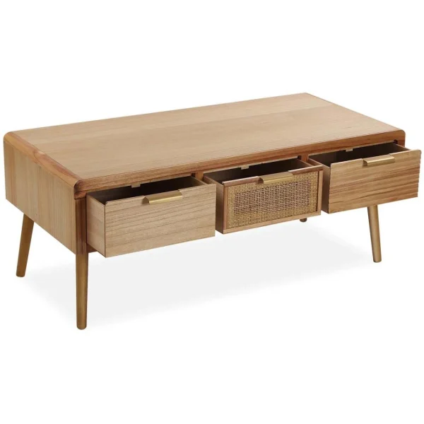 Versa Meuble Bas En Paulownia Et Rotin 3 Tiroirs mode 4