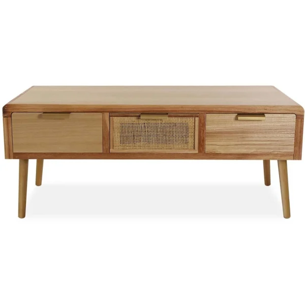 Versa Meuble Bas En Paulownia Et Rotin 3 Tiroirs mode 5
