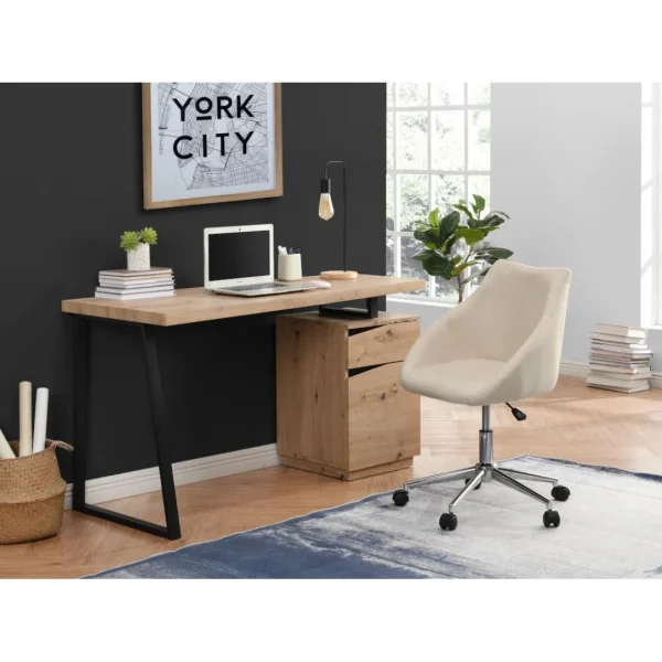 destockage Vente-unique Bureau GOTAMA – 1 Tiroir Et 1 Porte – MDF Et Acier – Chêne Et Noir 1