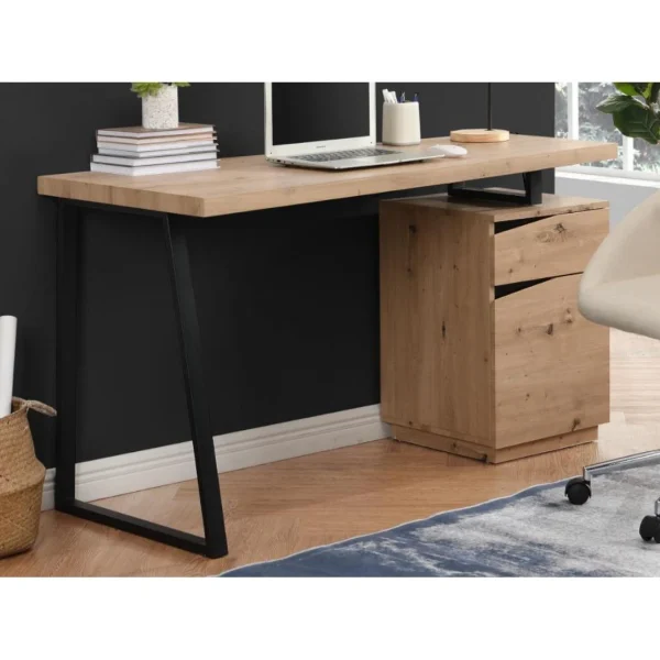 destockage Vente-unique Bureau GOTAMA – 1 Tiroir Et 1 Porte – MDF Et Acier – Chêne Et Noir 3