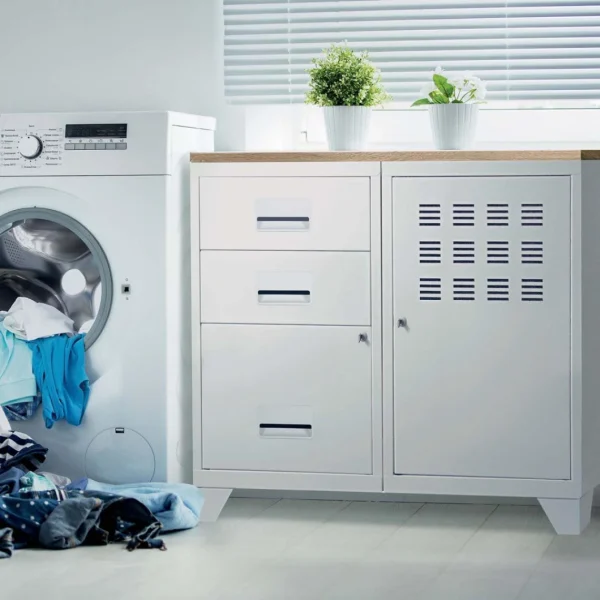 excellente qualité PIERRE HENRY Meuble Bureau Métal 1 Porte 3 Tiroirs Blanc Mat. 3