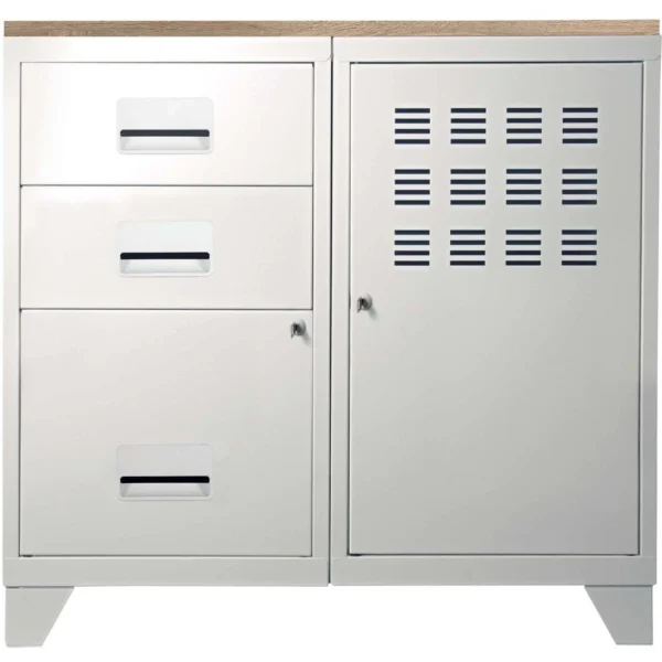 excellente qualité PIERRE HENRY Meuble Bureau Métal 1 Porte 3 Tiroirs Blanc Mat. 4