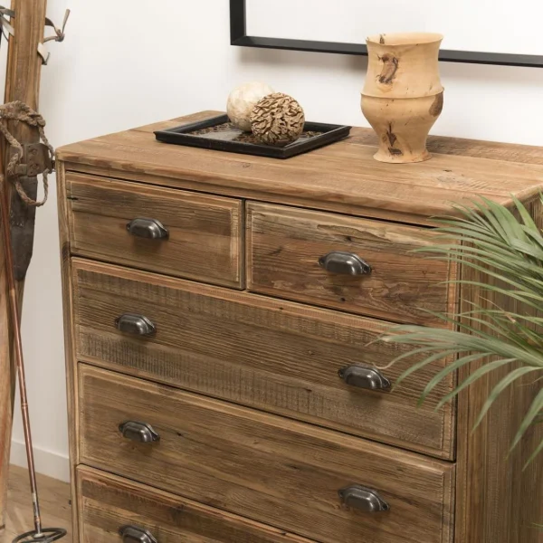 MACABANE Meuble Chiffonnier ANDRIAN 5 Tiroirs Bois Pin Recyclé vente pas cher 12