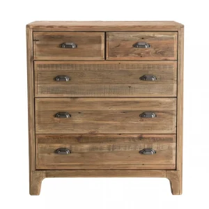 MACABANE Meuble Chiffonnier ANDRIAN 5 Tiroirs Bois Pin Recyclé vente pas cher 36