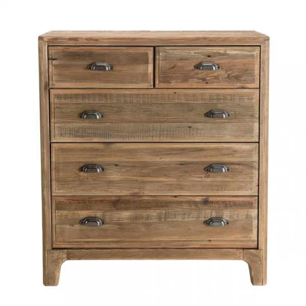 MACABANE Meuble Chiffonnier ANDRIAN 5 Tiroirs Bois Pin Recyclé vente pas cher 13