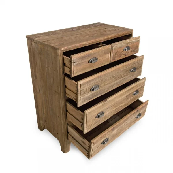 MACABANE Meuble Chiffonnier ANDRIAN 5 Tiroirs Bois Pin Recyclé vente pas cher 6