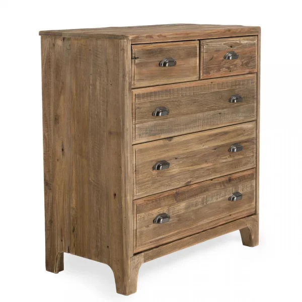 MACABANE Meuble Chiffonnier ANDRIAN 5 Tiroirs Bois Pin Recyclé vente pas cher 8