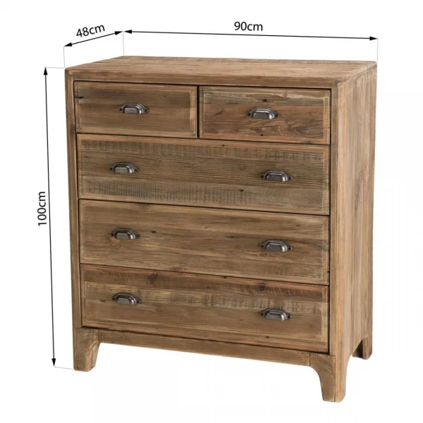 MACABANE Meuble Chiffonnier ANDRIAN 5 Tiroirs Bois Pin Recyclé vente pas cher 9
