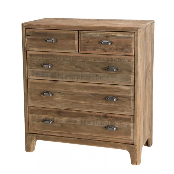MACABANE Meuble Chiffonnier ANDRIAN 5 Tiroirs Bois Pin Recyclé vente pas cher 10