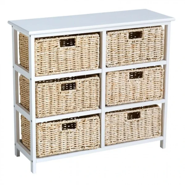 Zandiara Meuble D’appoint 6 Tiroirs NATURA KD 2 Blanc Promotio de vente 1