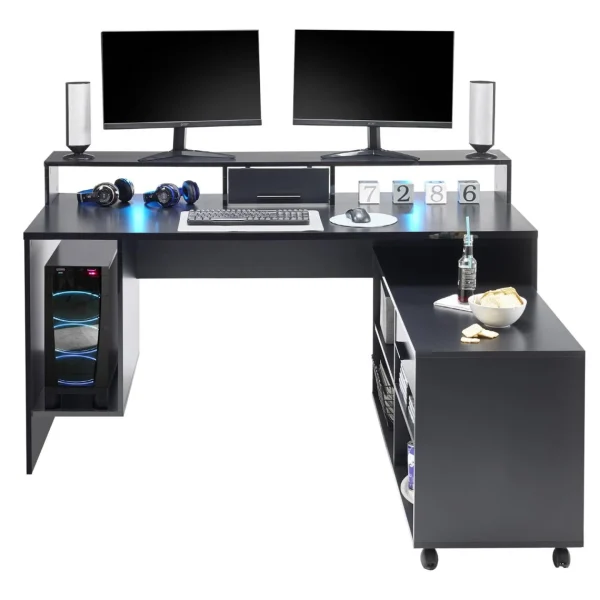 REMISE allant jusqu. Pegane Meuble De Bureau Gaming En Bois MDF Coloris Noir – Longueur 160 X Haut… 4