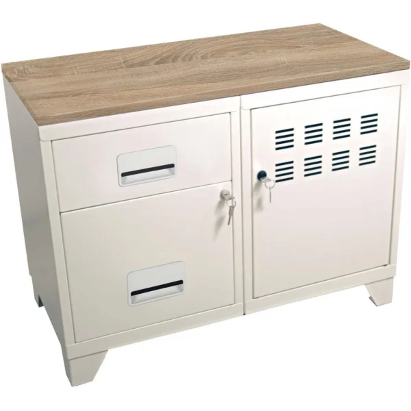 PIERRE HENRY Meuble Rangement Métal 1 Porte 2 Tiroirs Blanc Mat. Promotio de vente 1