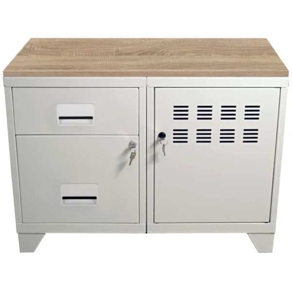 PIERRE HENRY Meuble Rangement Métal 1 Porte 2 Tiroirs Blanc Mat. Promotio de vente 3