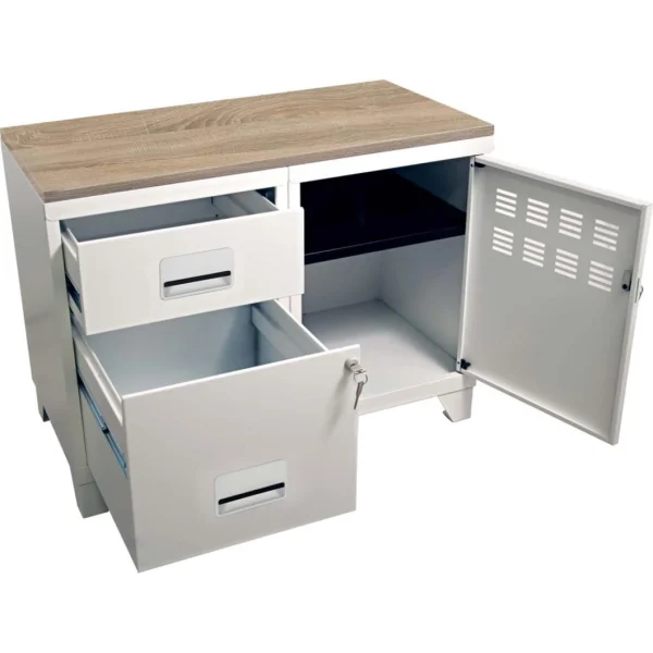 PIERRE HENRY Meuble Rangement Métal 1 Porte 2 Tiroirs Blanc Mat. Promotio de vente 4