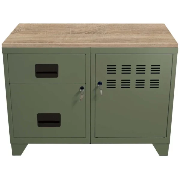 PIERRE HENRY Meuble Rangement Métal 1 Porte 2 Tiroirs Kaki. vente en ligne 3