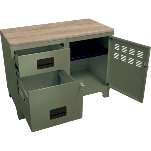 PIERRE HENRY Meuble Rangement Métal 1 Porte 2 Tiroirs Kaki. vente en ligne 4