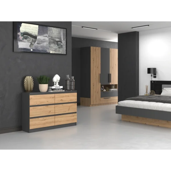 design à la mode Hucoco MILAN – Commode De Chambre Large 6 Tiroirs – 30x120x77cm – Style Scand… 3