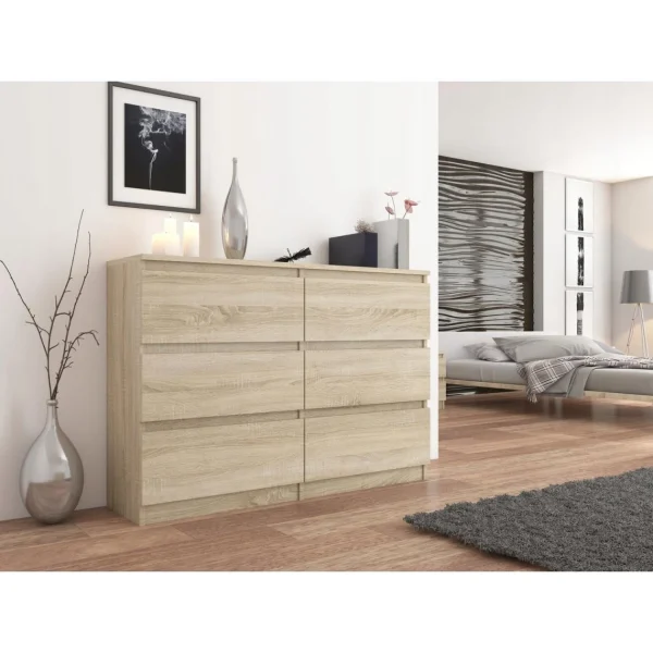 à prix réduits Hucoco MUNICH | Commode Style Scandinave Chambre/salon/bureau | 140x77x30 | 6… 3