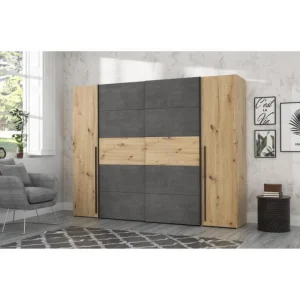 Meilleur Prix CSTORE NARAGO – Armoire Décor Chêne Artisan Et Béton Gris 2 Portes Batta… 11