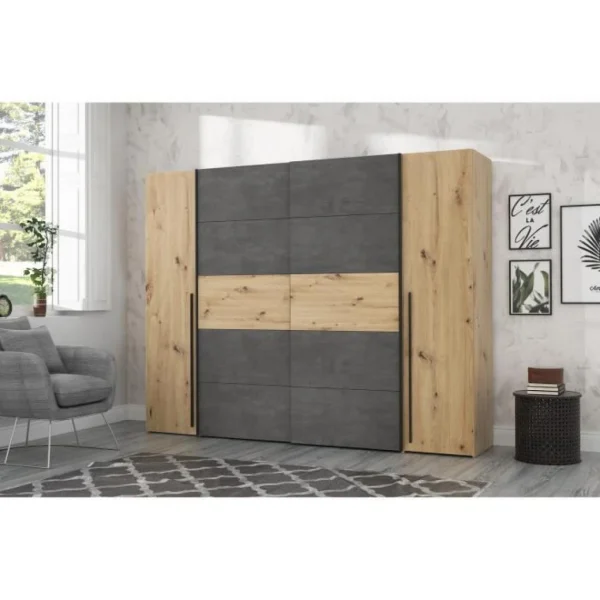 Meilleur Prix CSTORE NARAGO – Armoire Décor Chêne Artisan Et Béton Gris 2 Portes Batta… 4