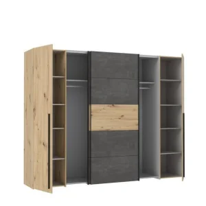 Meilleur Prix CSTORE NARAGO – Armoire Décor Chêne Artisan Et Béton Gris 2 Portes Batta… 13