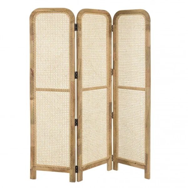 grossiste MACABANE Paravent Marron Bois De Manguier Et Cannage Couleur Naturelle ISA 5