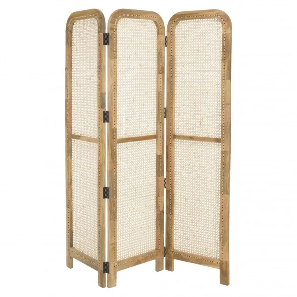 grossiste MACABANE Paravent Marron Bois De Manguier Et Cannage Couleur Naturelle ISA 1