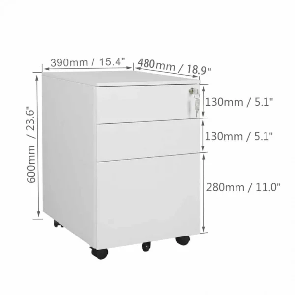 Bcelec PCP390-1W Caisson Mobile à Tiroirs En Acier Armoire De Bureau Chariot… mode 6