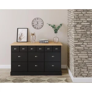 Zandiara Range-tout 9 Tiroirs HAMPTON Noir Et Pin Massif livraison la plus rapide 9