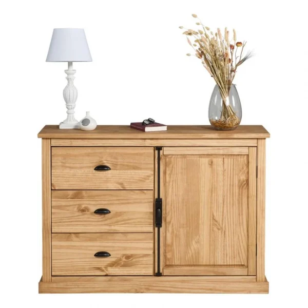 Zandiara Rangement 1 Porte 3 Tiroirs EDISON Pin Massif guranteed de qualité 6
