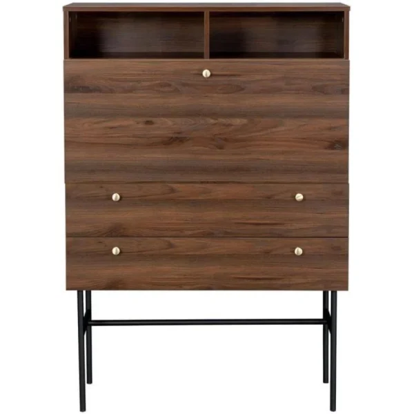 achetez pas cher SANS MARQUE Secrétaire 1 Porte Battante 2 Tiroirs – Bois Et Métal – L 90 X P 35 … 1