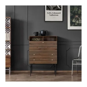 achetez pas cher SANS MARQUE Secrétaire 1 Porte Battante 2 Tiroirs – Bois Et Métal – L 90 X P 35 … 9