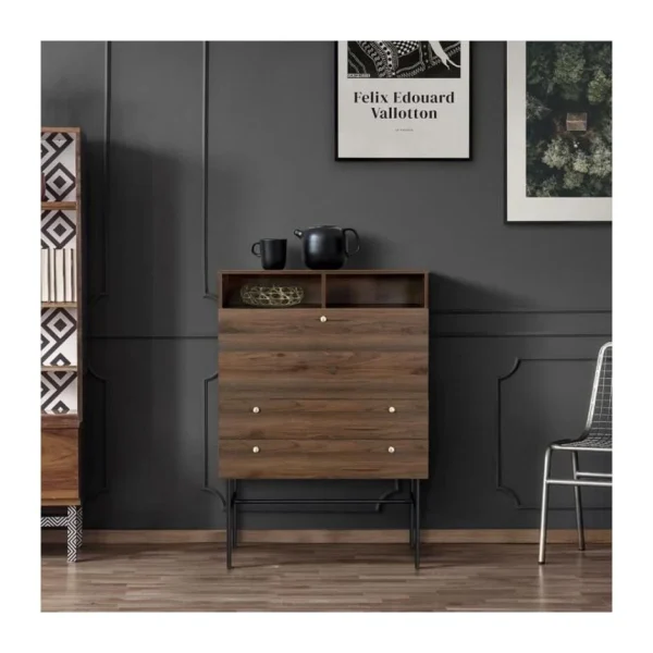 achetez pas cher SANS MARQUE Secrétaire 1 Porte Battante 2 Tiroirs – Bois Et Métal – L 90 X P 35 … 3