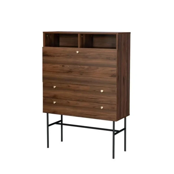 achetez pas cher SANS MARQUE Secrétaire 1 Porte Battante 2 Tiroirs – Bois Et Métal – L 90 X P 35 … 4