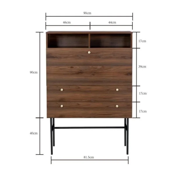 achetez pas cher SANS MARQUE Secrétaire 1 Porte Battante 2 Tiroirs – Bois Et Métal – L 90 X P 35 … 5