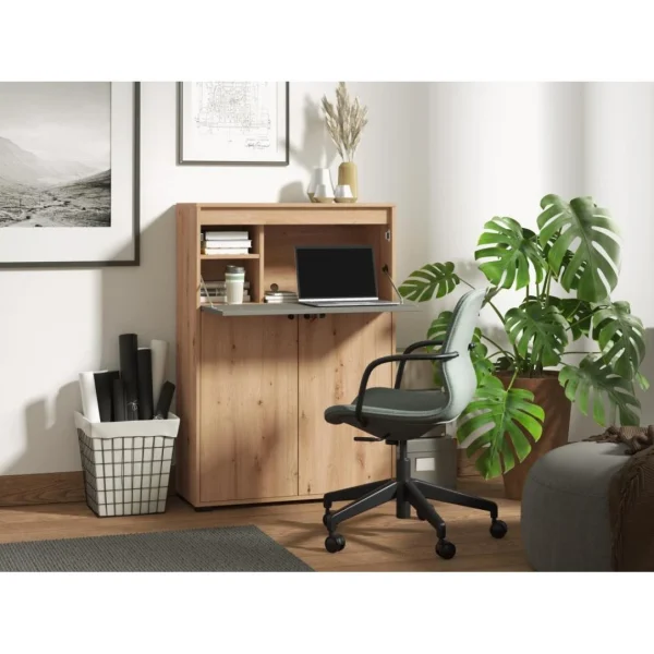 Nouvelle tendance Vente-unique Secrétaire 2 Portes – Coloris : Naturel Et Gris – IDONAR 1